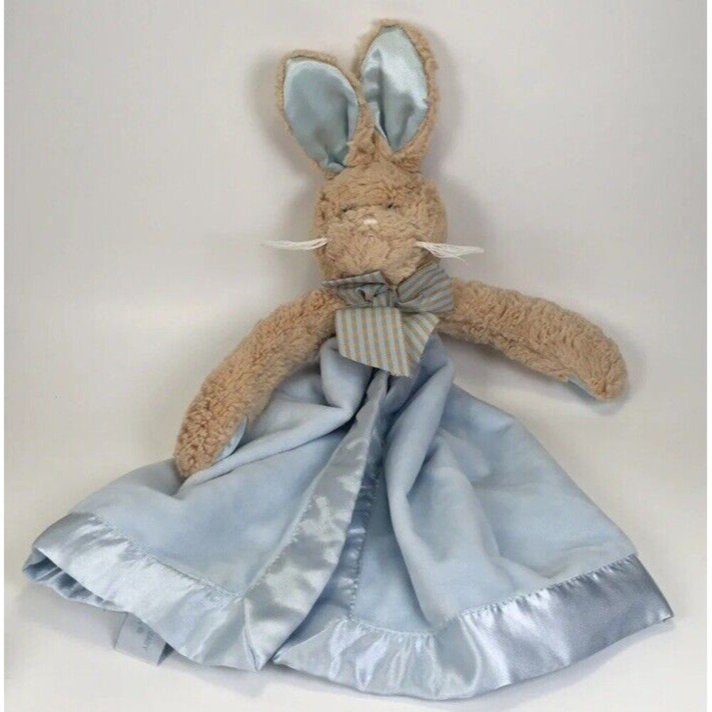 Bearington Bunny Lovey Security Baby Blanket Satin Trim Blue Bunny Blanket